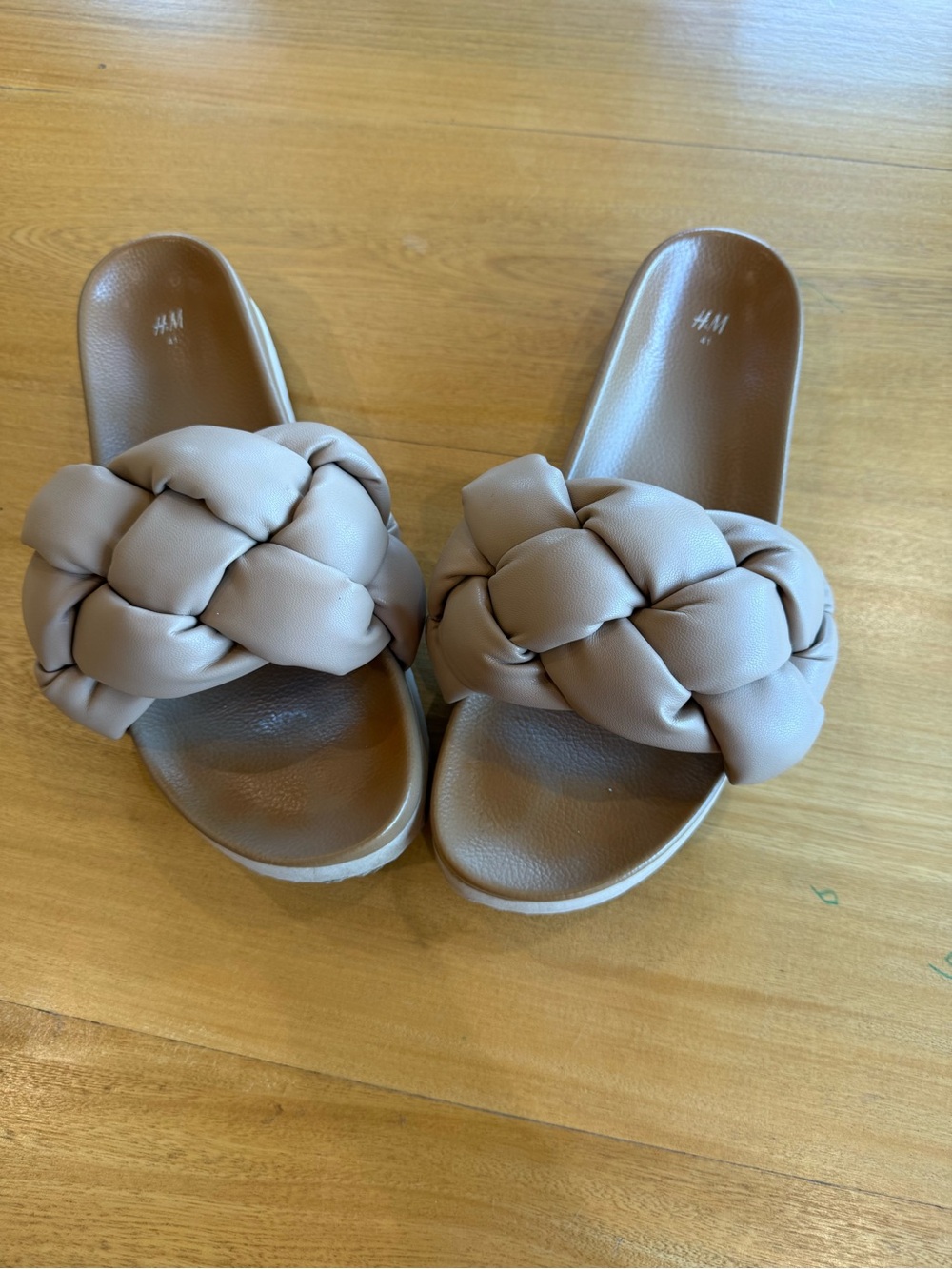 H&M Braided Padded Slide Sandals in Taupe